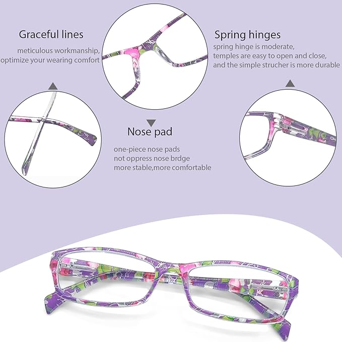 Henotin 6-Pack Reading Glasses Blue Light Blocking Anti Eyestrain Computer Reading Glasses for Women and Men Readers (Mix Color-B, 1.00, Diopters)