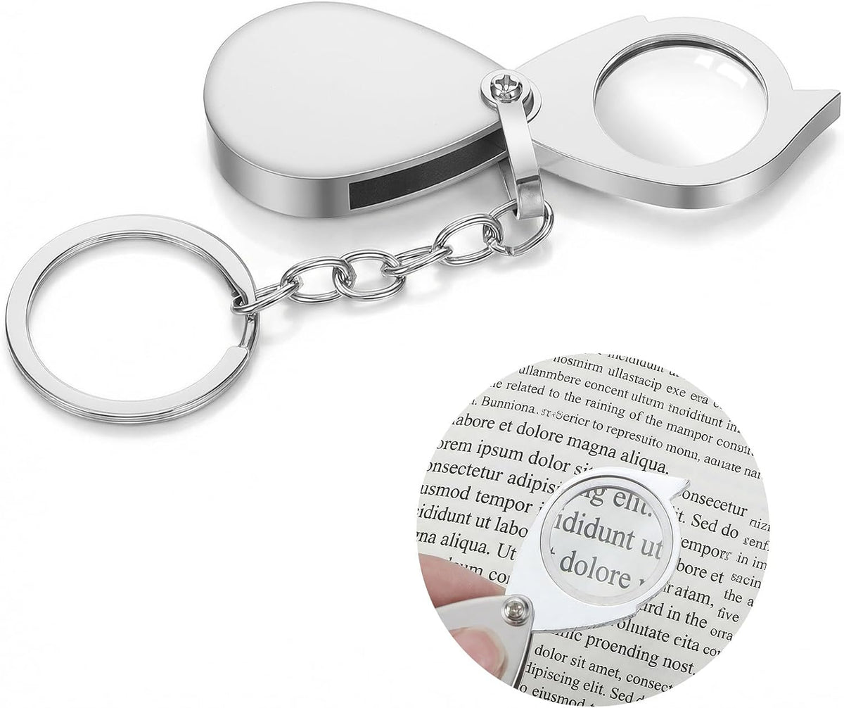 Mini Magnifying Glass Keychain, 10X Lens Small Pocket Jewelry Magnifying Glass Keychain Ideal for Jewelry, Reading & Hobbies (1.5 x 1.2 Inches / 3.8 x 3.0 cm), 10X Lens