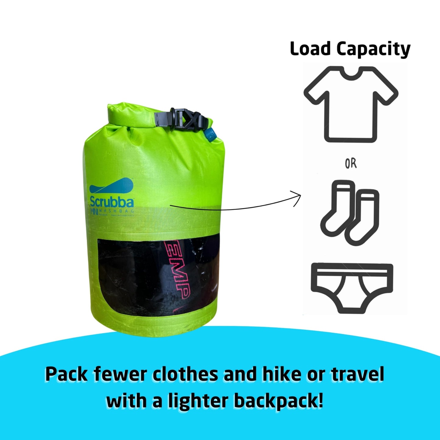 Scrubba MINI Wash Bag - Ultra-Compact Portable Washing Machine - Pocket-Size Clothes Washer for Travel, Camping & Hiking - Dry Bag & Laundry Essentials - Use with Detergent or Hand Soap - 3.0 oz.