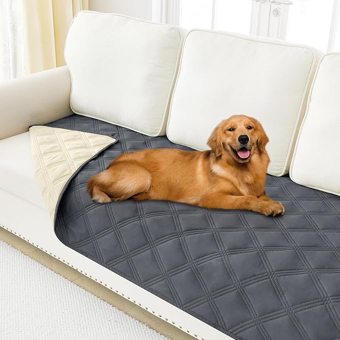 Smiry Waterproof Dog Bed Cover Blanket 30x70, Soft Reversible Pet Blanket, Washable Leakproof Cats Dogs Couch Cover for Sofa, Couch, Furniture, Dark Grey/Beige