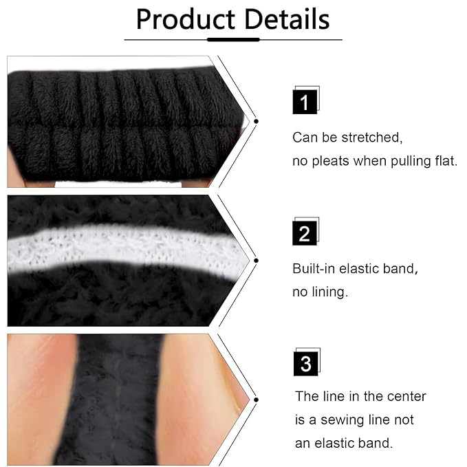 VELSCRUN Spa Headband, Makeup Face Wash Skincare Headbands, Bow Hair Band Party Favors for Washing Face, Stocking Stuffers For Women Teen Girls Christmas Gifts Hair Accessories Black White