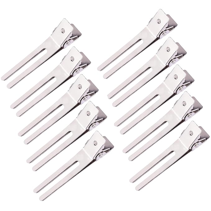 10 Pack Double Prong Pin Curl Clips, Duck Billed Hair Clips for Hairdressing Setting Section Clips, 1.8" Silver Rustproof Metal Curl Hair Clips for Hair Styling, Hair Coloring, Hair Sectioning