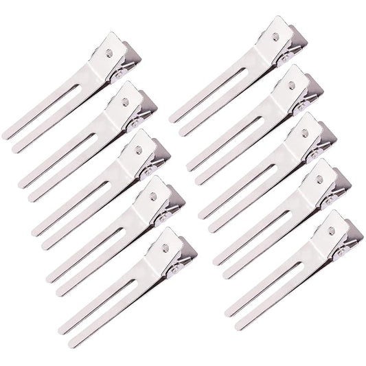 10 Pack Double Prong Pin Curl Clips, Duck Billed Hair Clips for Hairdressing Setting Section Clips, 1.8" Silver Rustproof Metal Curl Hair Clips for Hair Styling, Hair Coloring, Hair Sectioning