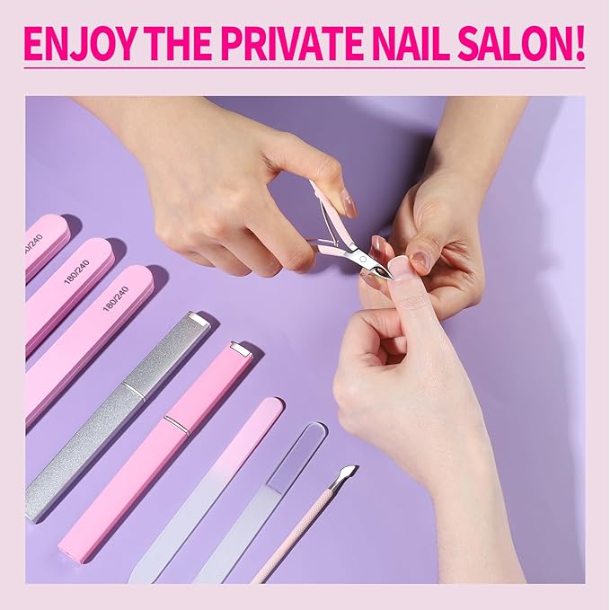 FANDAMEI Nail Kit, Nail Tools with Cuticle Trimmer, Glass Nail File, Nail Files for Natural Nails, Cuticle Nippers, Cuticle Pusher, Nail Care Kit, Manicure Kit for Women