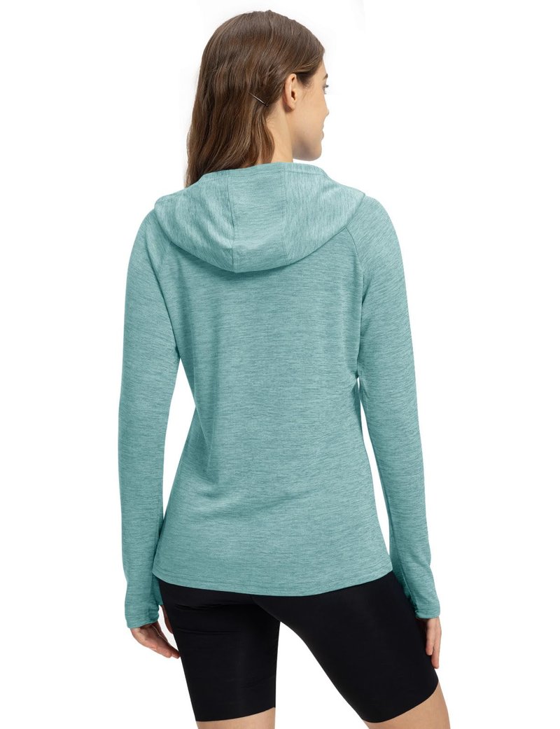 TBMPOY Womens UPF 50+ Sun Protection Hoodie Shirt Long Sleeve Fishing Hiking Outdoor UV Shirt Lightweight Light Cyan L