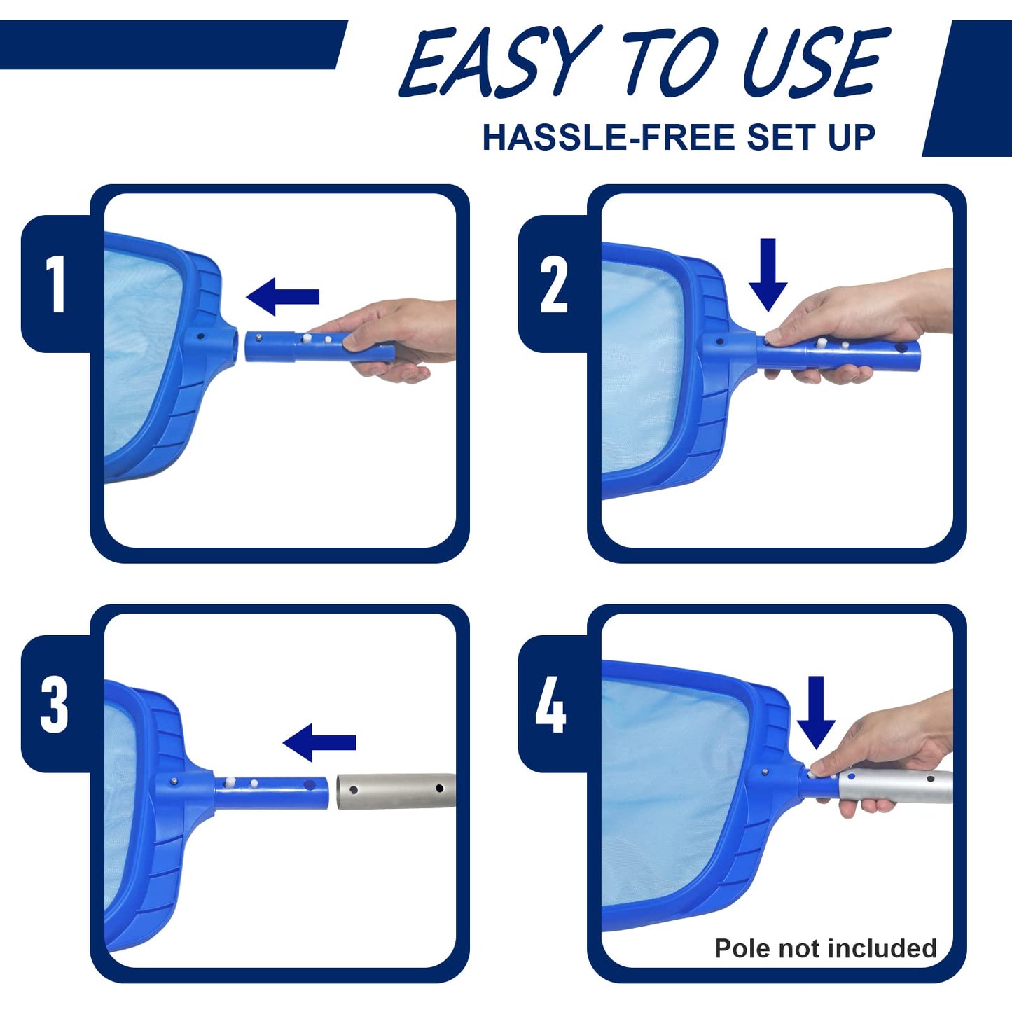 Poolvio Heavy Duty Swimming Pool Leaf Skimmer Net with Strong Reinforced Handle for Cleaning Swimming Pools, Hot Tubs, Spas and Fountains