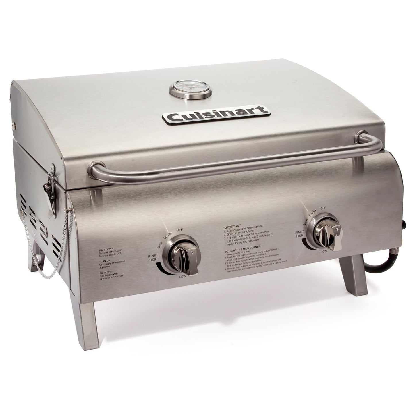 Cuisinart Chef's Style Tabletop Portable Propane Grill, 20,000 BTU Stainless Steel 2-Burner Outdoor Gas Grill for Camping, Tailgates, BBQ, Hassle-Free Setup, Twist-Start Ignition, CGG-306