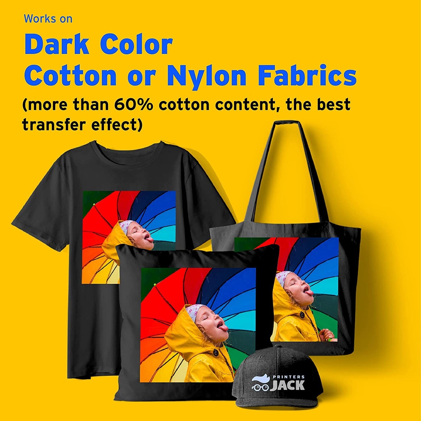 Printers Jack Iron-On Heat Transfer Paper Dark & Light Bundle, 10 for Dark Fabric + 10 for Light Fabric, 8.5"x11.7" T-Shirt Transfer Paper for Inkjet Printer Wash Durable, Long Lasting Transfer