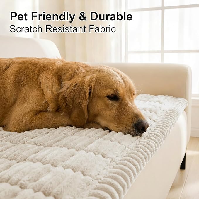 Smiry Couch Cover for Dogs Washable, Non Slip Fuzzy Pet Couch Covers for 3 Cushion Sofa Pet Friendly, Thick Soft Sofa Slipcovers Cushion Protector (White, 27.6" x 88")