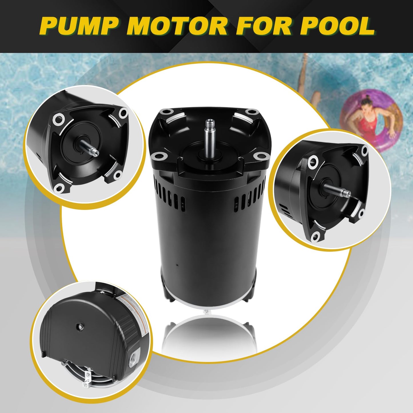 2 HP Pool Pump Motor Compatible with A.O. Smith Century ‎B2855 ‎B855, for Pentair Sta-Rite Whisperflo Challenger Pinnacle Anthony AR2 Series Pumps, 2HP Single Speed Square Pool Motor, 230 V, 1.5 KW
