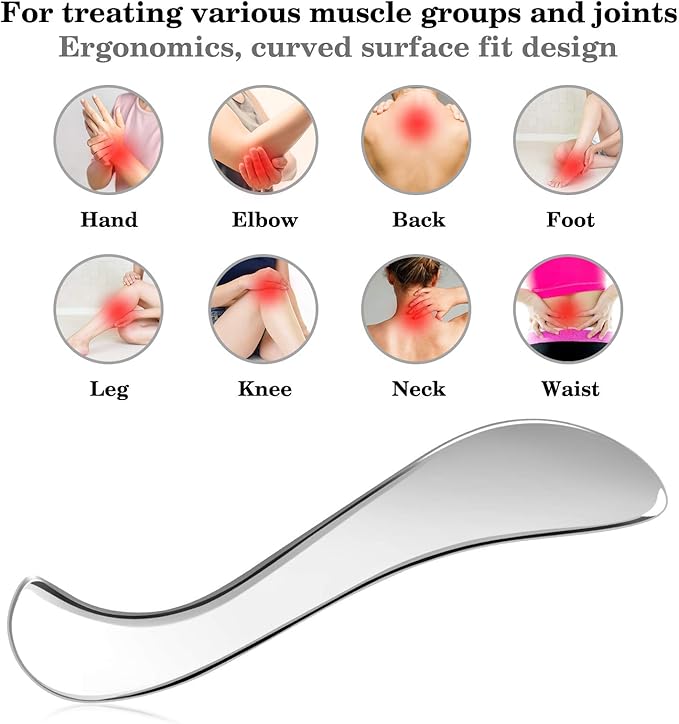 Guasha Massage Tool, Grade Stainless Steel Scraping Tool for Soft Tissue Upgrade Physical Therapy Stuff,Used for Back, Legs, Arms,Neck,Shoulder, Gua sha Tool…（S-Shaped）