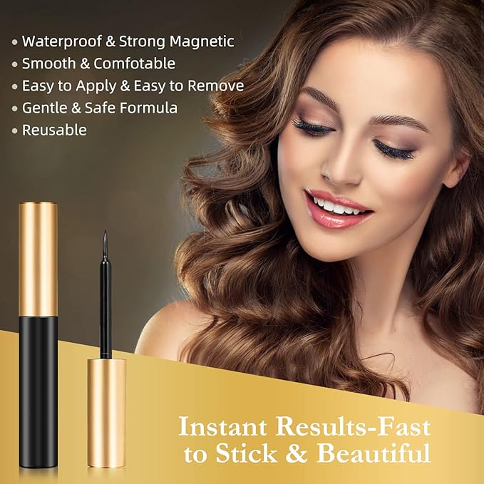 Magnetic Eyelashes, 14 Pairs False Lashes with 3 Tubes of Magnetic Eyeliner, Magnetic Lashes, Natural Look Kit with Tweezers, Reusable, No Glue