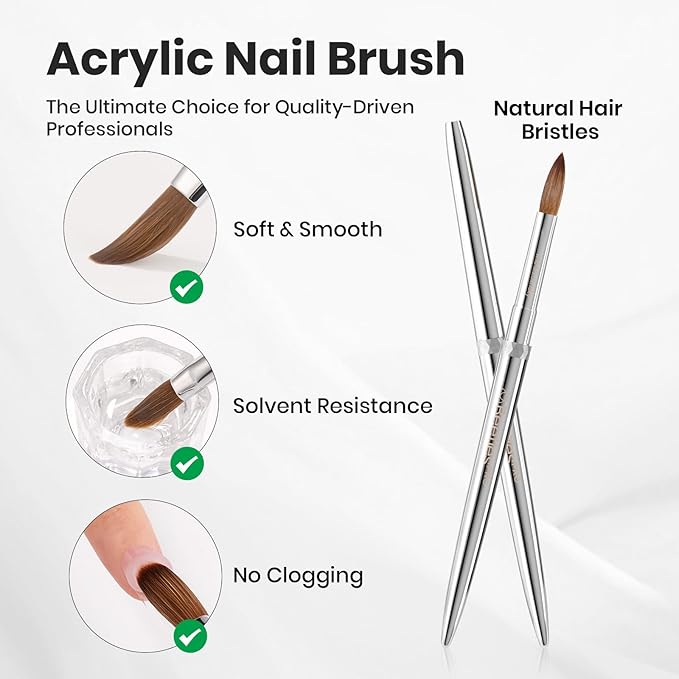 Beetles Pro 1-Pcs Acrylic Nail Brush Ã¢ÂÂ Professional Pure Kolinsky Bristles Acrylic Brushes for Nails Metallic Nail Art Brushes for Nails Extension Gel, 3D Carving Ã¢ÂÂ Salon Quality Manicure Tool (10#)