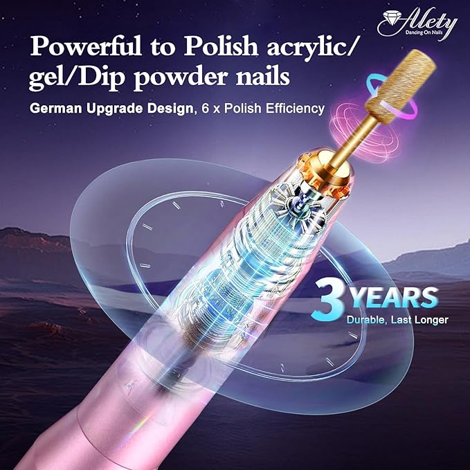 Electric Nail Drill Kit, Portable File for Acrylic Gel Nails, Professional Machine Efile Manicure Pedicure Tools with Iridescent Bits Home Salon Use, Pink