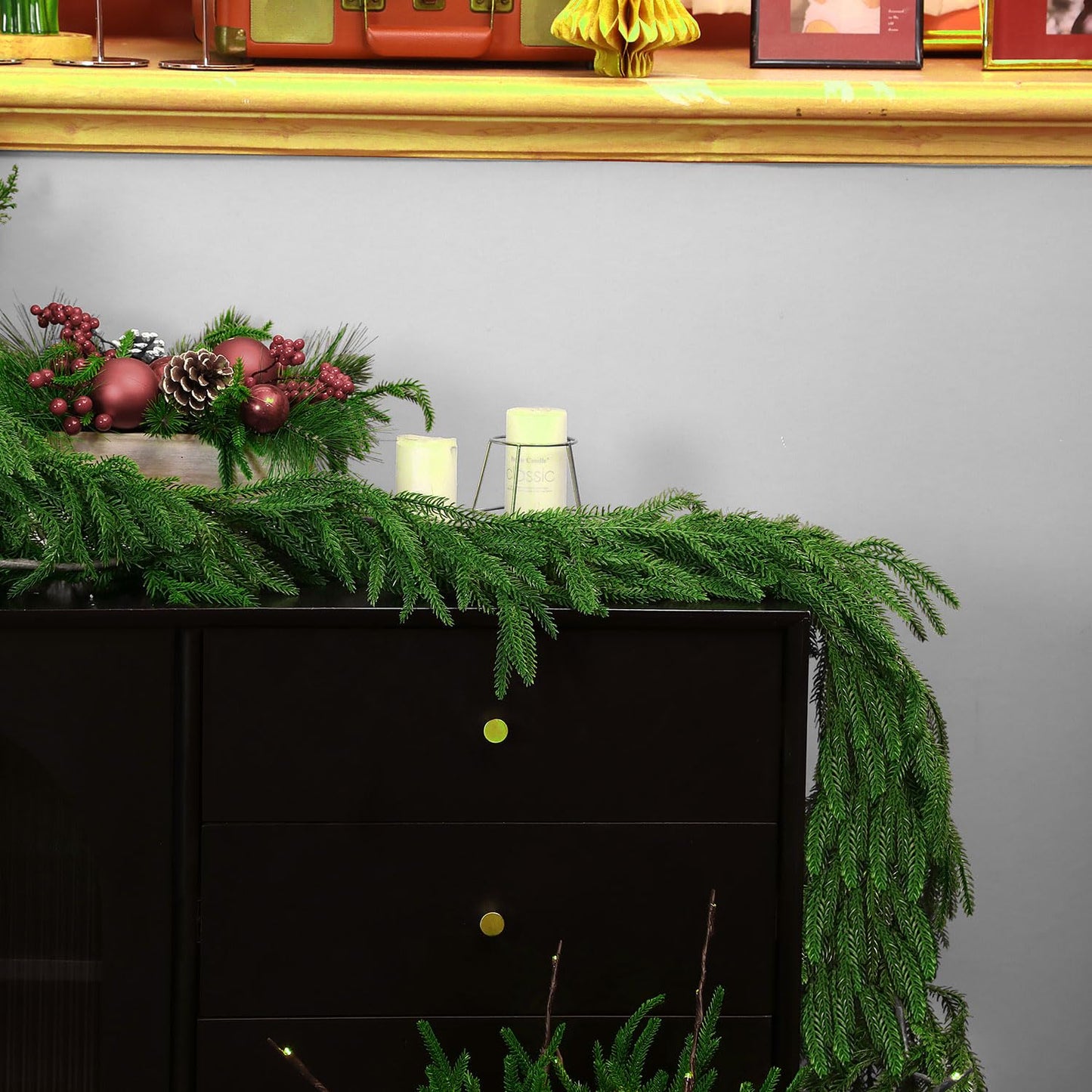 6 Ft 2 Pcs Artificial Norfolk Pine Garland, Real Touch Green Faux Greenery Garland for Christmas Table, Mantle, Wall, Fireplace, Indoor Outdoor Holiday Decor