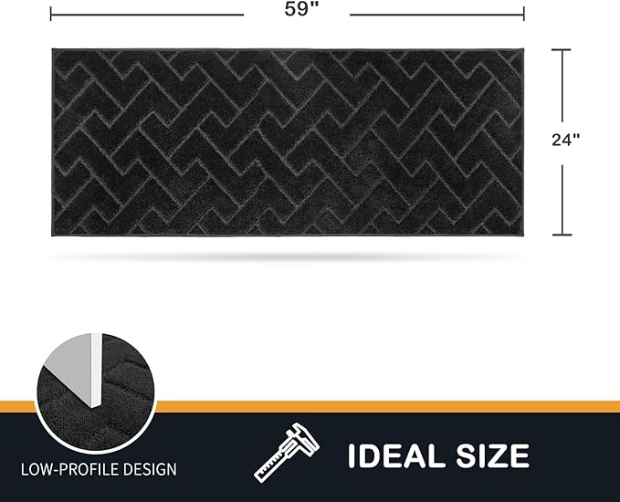 PURRUGS Dirt Trapping Door Mat 24" x 59", Non-Slip Machine Washable Entry Rug, Dog Doormat, Indoor Front Door Mat, Super Absorbent Entryway Rug for Muddy Shoes & Paws, Black