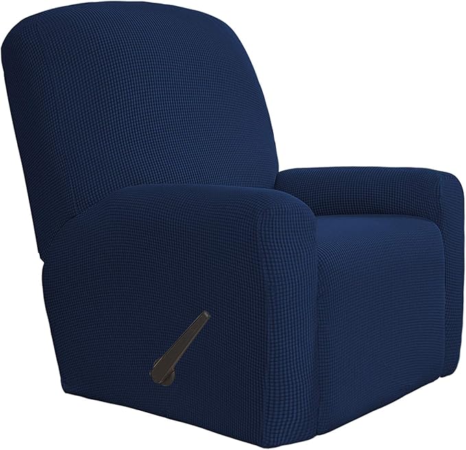 Easy-Going 4 Pieces Oversized Recliner Stretch Sofa Slipcover Sofa Cover Furniture Protector Couch Soft with Elastic Bottom Polyester Spandex Jacquard Fabric Small Checks Navy, X-Large
