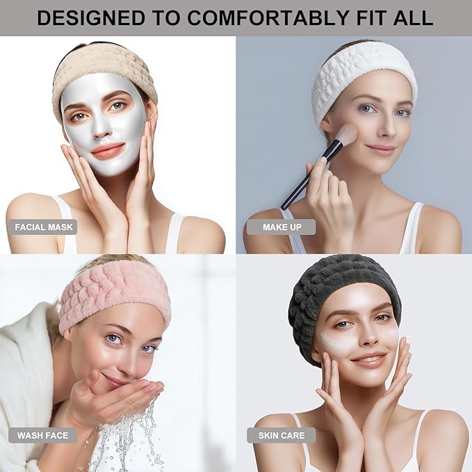 4 Pieces Spa Headband for Women Skincare Headband Makeup Headbands for Washing Face Spa Shower Gifts(Milky-White, Grey, Khaki, Dark Grey)