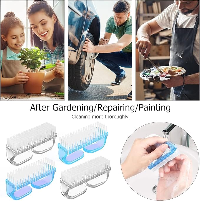 Handle Grip Nail Brush, Hand Fingernail Brush Cleaner Scrubbing Kit Pedicure for Toes and Nails Men Women (4 Pack) (Color-7)