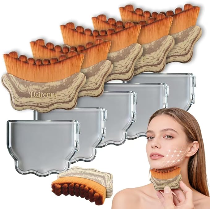 Lymphatic Contour Face Brush - Facial Sculpting & Anti-Puffiness Tool | Ultra Soft Dry Brush for Jawline Massage & Lymphatic Drainage | Ergonomic Design (Gray, 5pc)