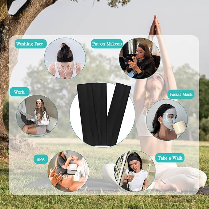 Black Headbands for Women Non Slip Head Bands for Women's Hair Elastic Womens Headbands Soft Cotton Cloth Fashion headband for Daily Workout Sports Running Yoga
