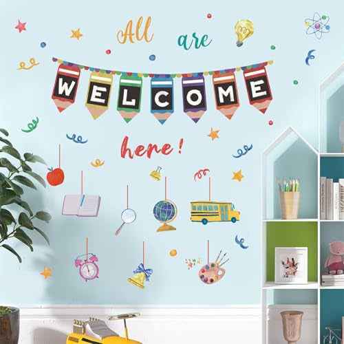 Welcome Back to School Wall Decals,Classroom Window Clings,First Day of School Window Stickers,Welcome to Our Classroom Wall Stickers for Students Teachers Nursery Preschool Kid's Room Playroom