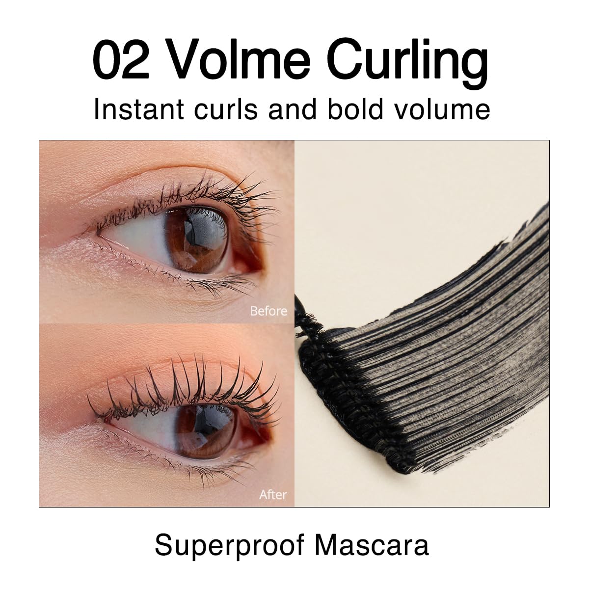 CLIO Kill Lash Superproof Mascara, Waterproof Volumizing Mascara with Curved Brush, Buildable Fullness, Smudge-Resistant Long Wear, Lifted Curl and Clean Definition (002 Volume Curling)