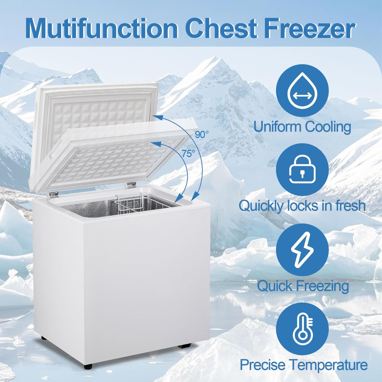 Erivess 2.0 Cu.Ft Chest Freezer - Compact Deep Freezer with Removable Basket, Energy Efficient & Quiet Top Door Design, Mini Freezer Adjustable 7 Thermostat, for Home, Apartment, Garage, Dorm (White)