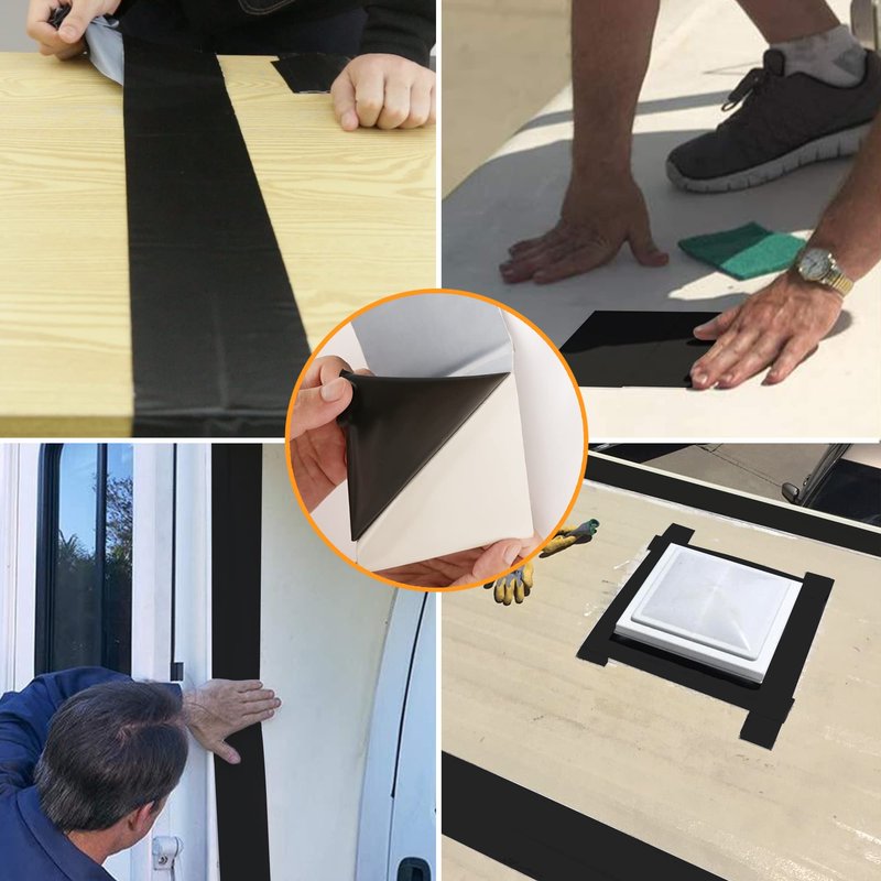 CircleRoad Butyl Sealant Waterproof Tape, RV Roof Tape Black, 4 Inch X 50 Feet RV Repair Sealant Tape, Stop Camper Roof Leaks, UV-Resistant, Weatherproof and Reliable (4In-50FT Black)