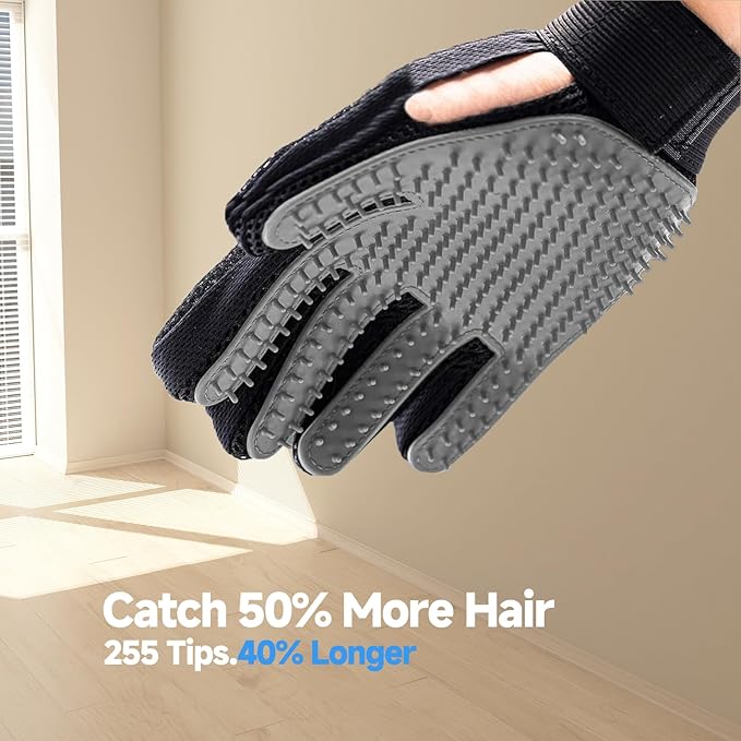Pet Hair Removal Glove for Dogs & Cats, 2-Pack 2-in-1 Deshedding Brush & Massage Mitt - Grooming Gloves for Shedding Control, Bathing and Washing, Safe for Short/Long Hair Pets (Gray))