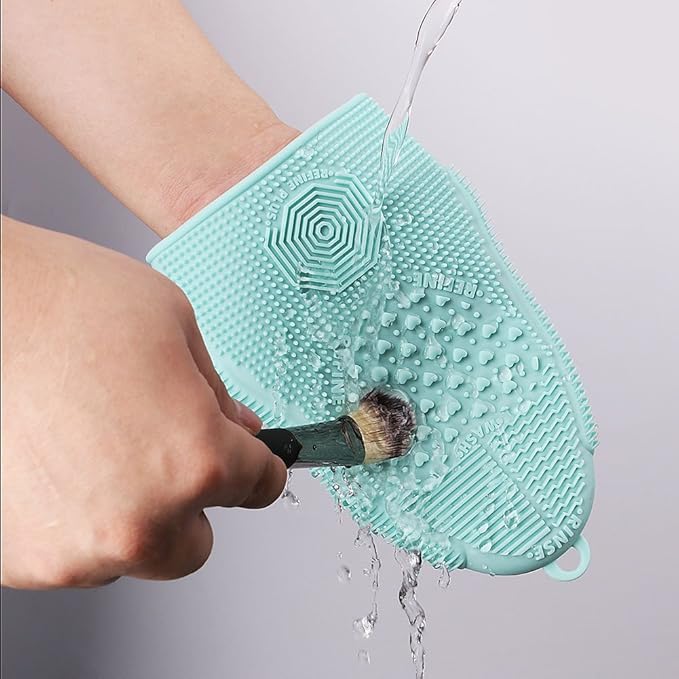 ScivoKaval Makeup Brush Cleaner Glove Mat Mitt Silicone Cosmetic Cleaning Scrubber Tool Face Brushes and Eye Brush Washing Pad Mint Green