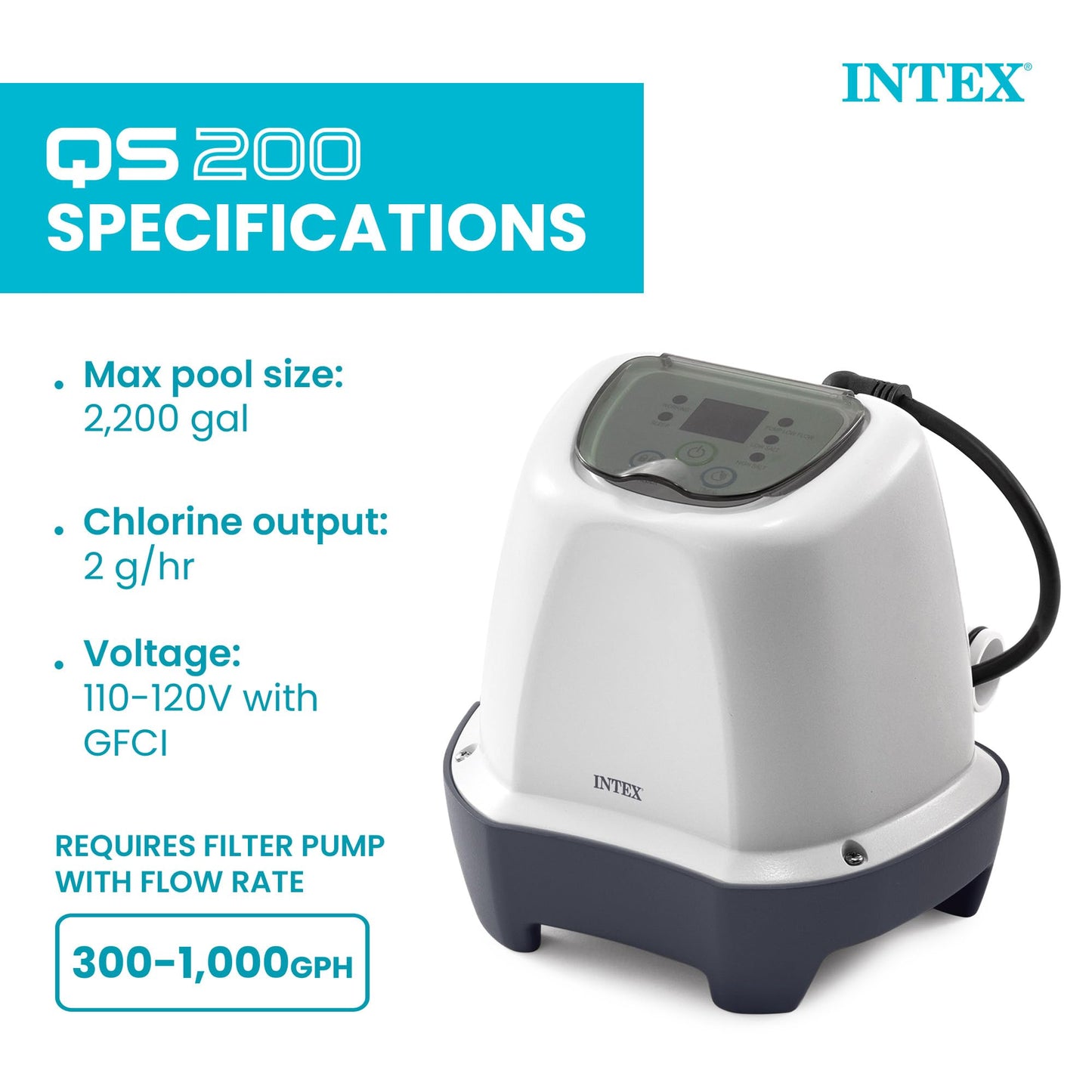 INTEX Krystal Clear Saltwater Pool Chlorine System for Above Ground Pools up to 2,200 Gallons, Pool Cleaner with Automatic Timer and Self Cleaning