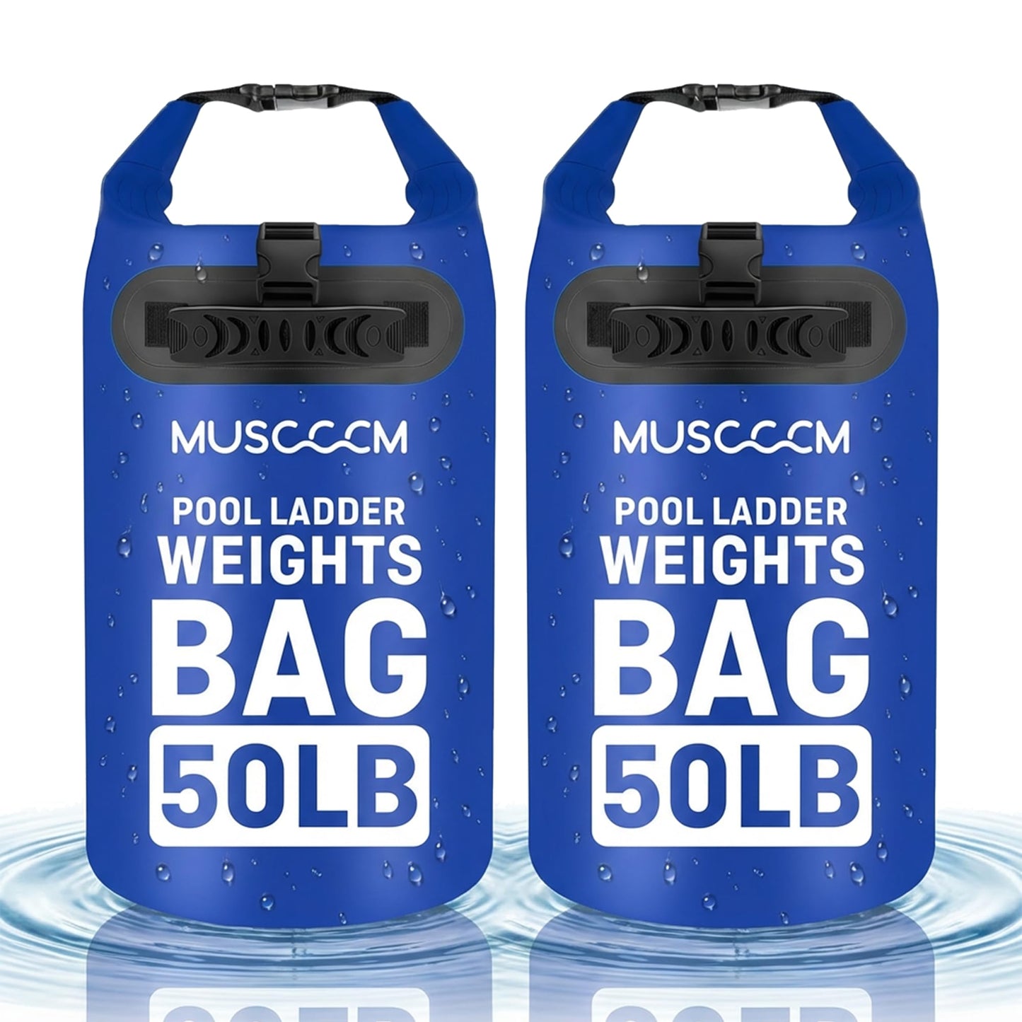 MUSCCCM 50LB Heavy Duty Pool Ladder Weights Bag, 500D PVC Universal Sand Bags Step Anchors Above Ground and Inground Pool Step Sand Bags with Handles, Pool Waterproof Foldable, Leak-Proof (2 Pack)