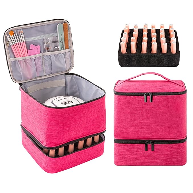 Travel Nail Polish Organizer, Holds 30 Bottles (15ml), Double-layer Nail Polish Carrying Case, Large Capacity Portable Storage Bag for Nail Varnish and Manicure Set