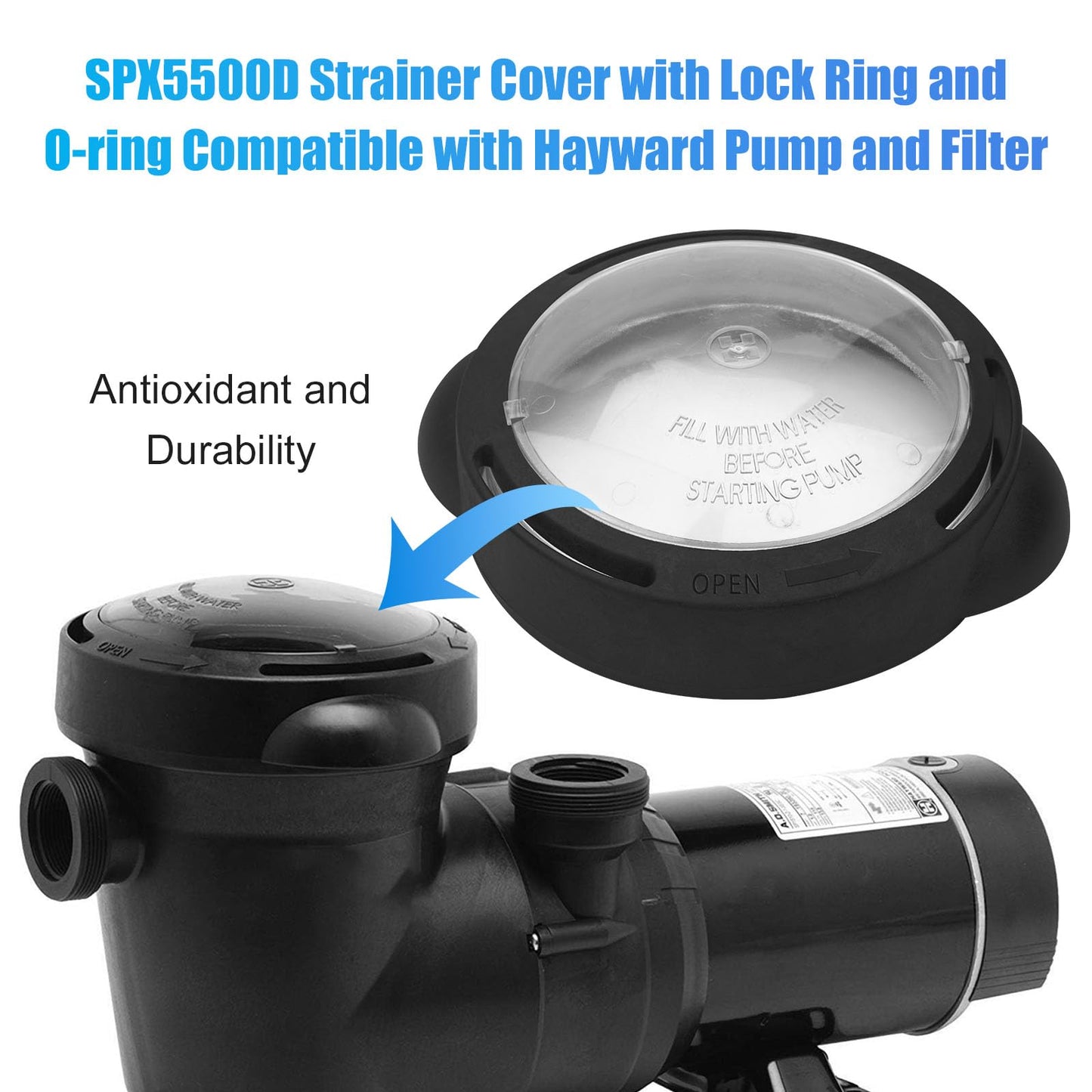 URYKEC SPX5500D Strainer Cover, SPX5500D Pump Lid Replacement with O-Ring, for Hayward Power Flo Matrix SP1590 Pump Series, Black