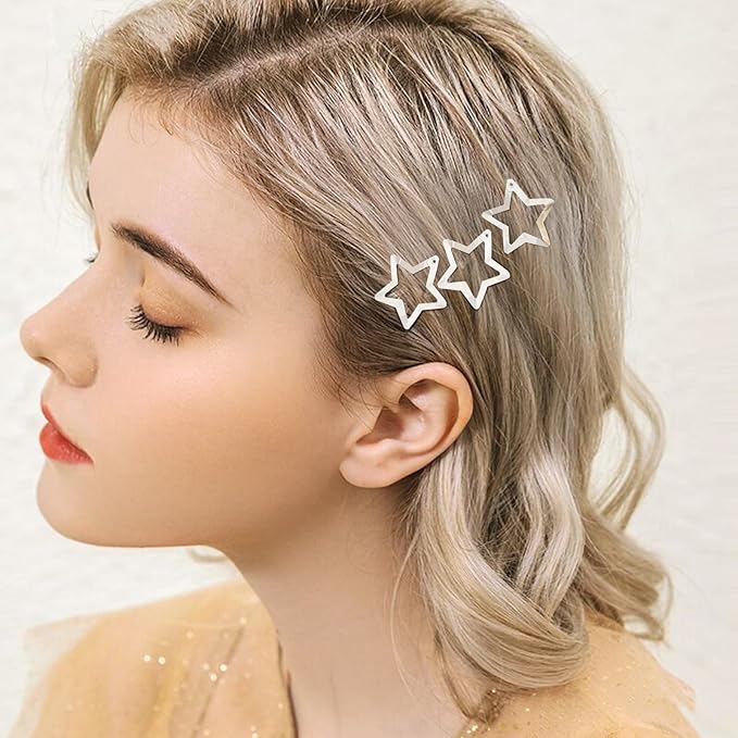 Star Hair Clips 2000s Y2K Snap Hair Barrettes Non Slip Star Hair Accessories Silver Metal Hair Clips for Girls Women -30 PCS 1.18"