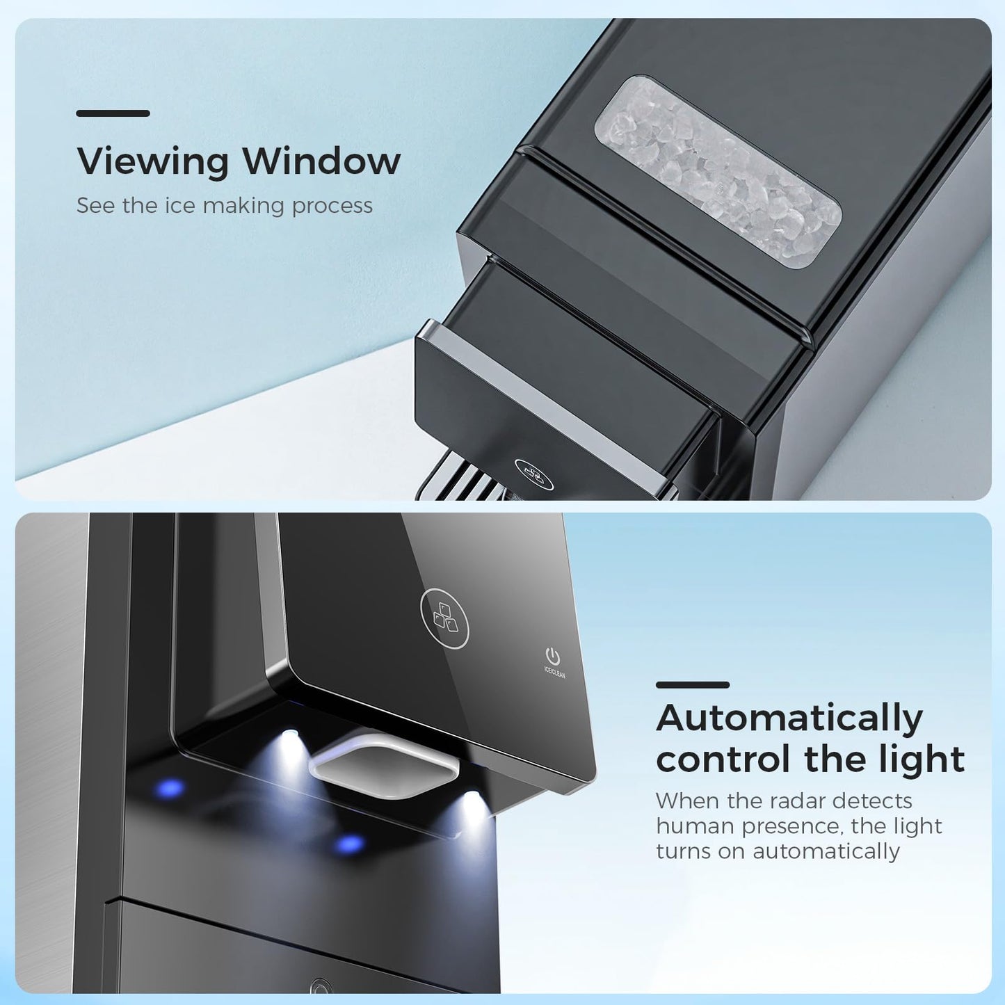 33 lbs/Day Countertop Nugget Ice Maker with Self-Cleaning,Portable Countertop Ice Machine, Auto Lighting, Measured Dispensing，and Ice Full Minder for Home, Kitchen, Office, Black