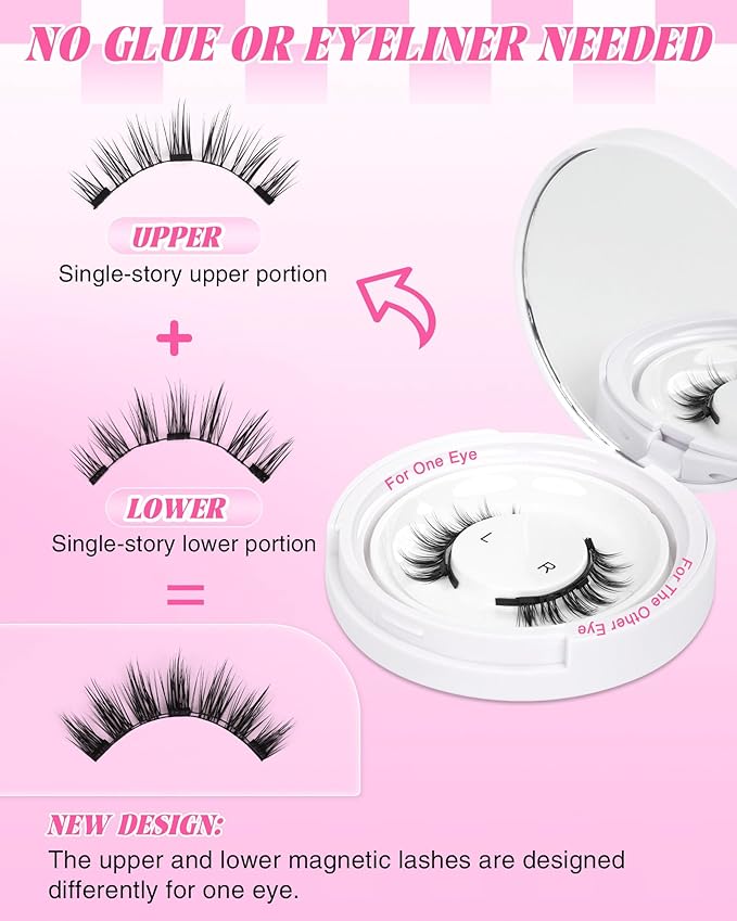 EMEDA Magnetic Eyelashes Natural Look No Glue Reusable Magnetic Lashes with Applicator, Faux Mink Lashes Lightweight & Comfortable for Women Sensitive Eyes Daily Makeup with Mirror Case (25)