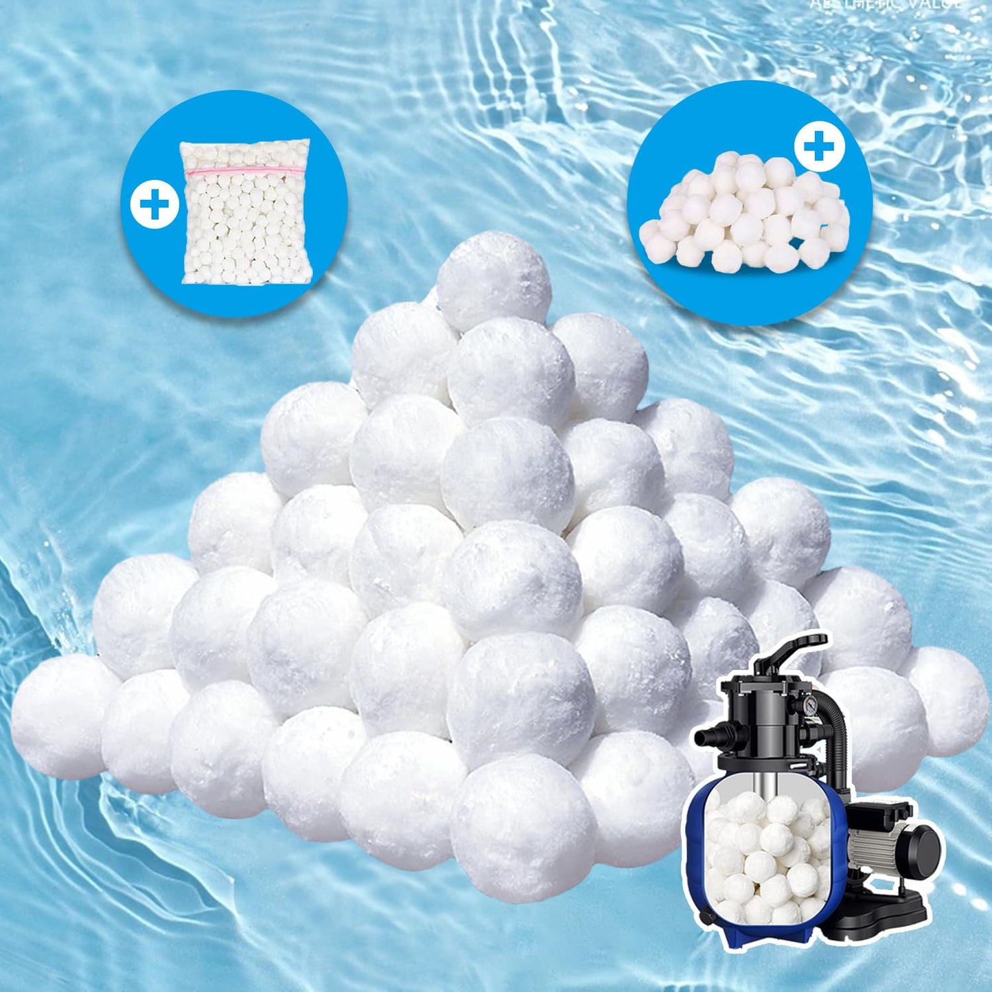 Kevsuvqin 3.53 Lbs Pool Filter Balls for Sand Filter, Reusable Eco-Friendly Sand Filter Balls (Equals 120lbs Pool Filter Sand), Pool Filter Media Balls with Wash Bag, Filter Balls for Swimming Pools