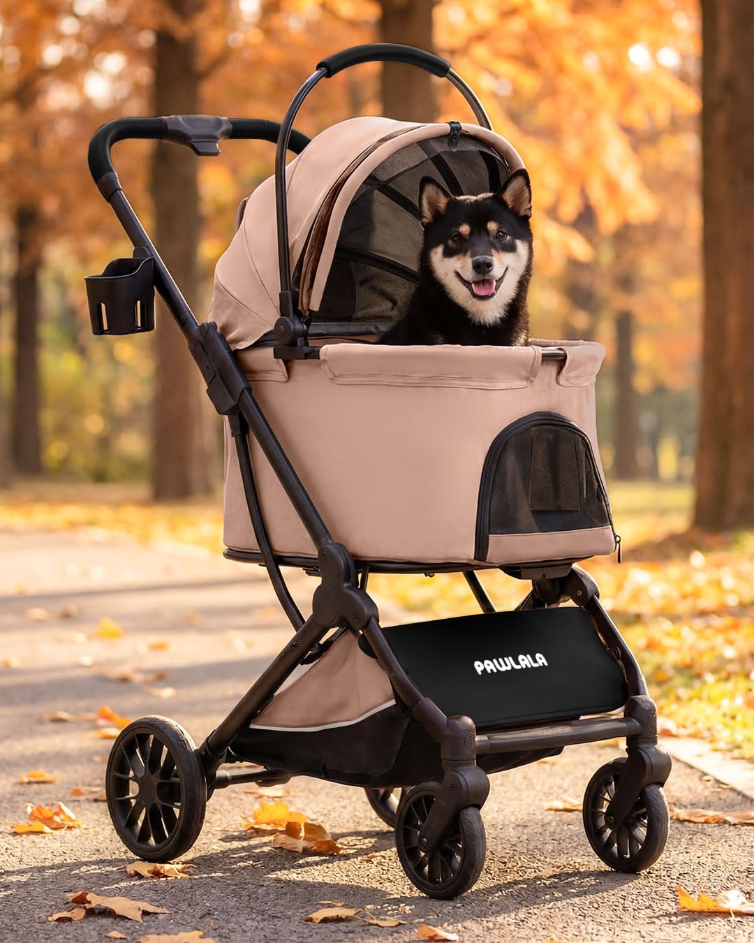 PAWLALA Pet Stroller with Detachable Carrier for Small & Medium Dogs & Cats, Smooth Comfort Ride with Shock-Absorbing Suspension, Foldable Dog Stroller, Compact Storage (Peach Pink)