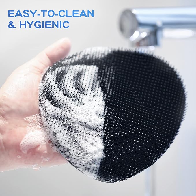 Manmihealth Soft Silicone Shower Brush, Super-lathering Body & Face Brush, Gentle Exfoliating Cleaning Glove for Baby,Sensitive,Dry and All Skin Types (Black x 1)