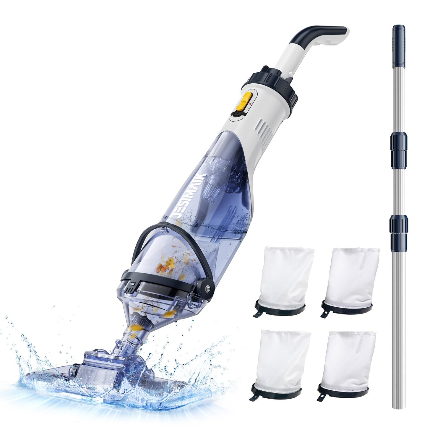 Pool Vacuum for Above Ground Pool, JESIMAIK 18.5 GPM Powerful Suction Handheld Pool Vacuum, 60min Runtime,Telescopic Pole Cordless Pool Vacuum for Above/Inground Pool, Spas, Hot Tubs Cleaning