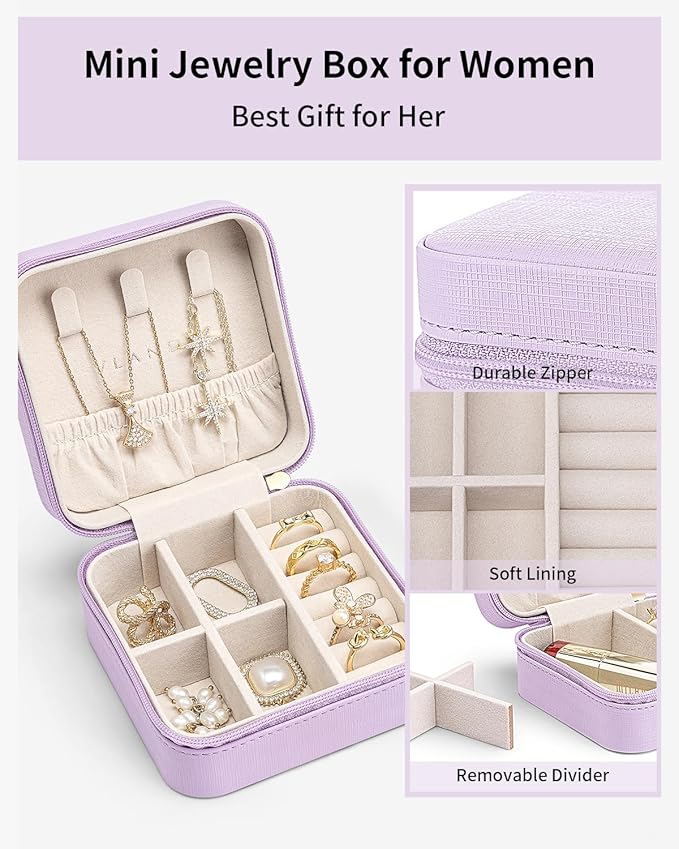 VLANDO Travel Jewelry Case - Teacher Appreciation Gifts for Women - Small Jewelry Travel Organizer Box Travel Essentials Gift for Teen Girl Women - Purple