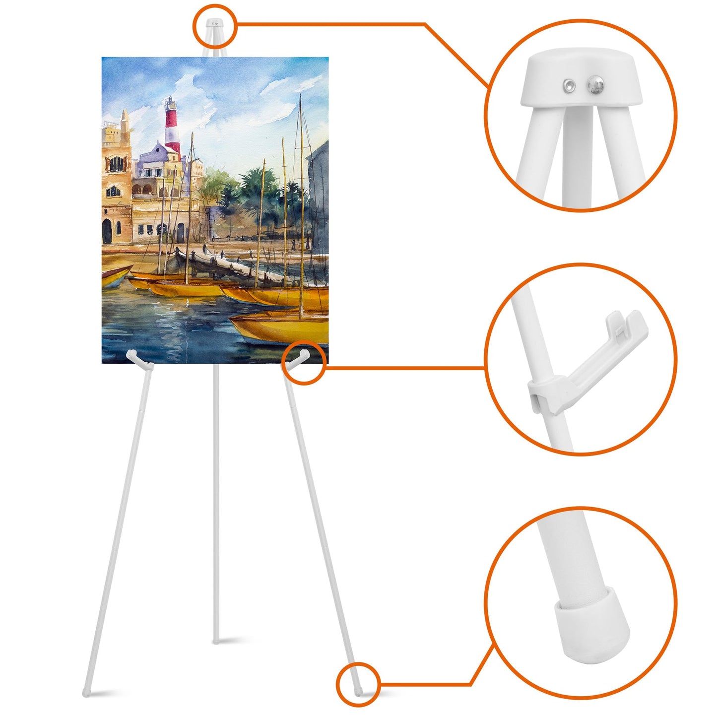 ARTASY 63" Easel Stand for Wedding Signs, Posters, Portable Artist Easel for Painting Canvas, Tripod for Home and Office, Supports 5 lbs-White 1/Pack