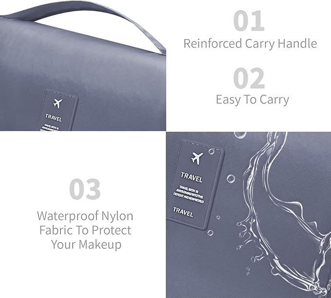 Large Capacity Toiletry Bag Travel Bag with Hanging Hook for Men and Women Waterproof Travel Cosmetic Bag Bathroom Storage Bag for Brushes Set,Mens Bathroom Bag Accessories-Grey