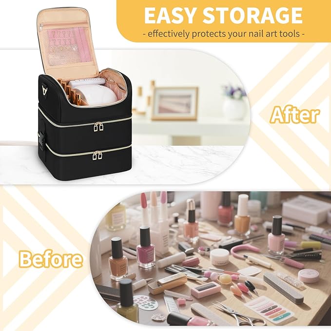 CUBETASTIC Extra Large Nail Polish Organizer - Three Layer Nail Organizers And Storage Bag, Portable Nail Supplies Organizer Case, Travel Carrying Box for Nail Tech Kit/Tattoo/Cosmetic