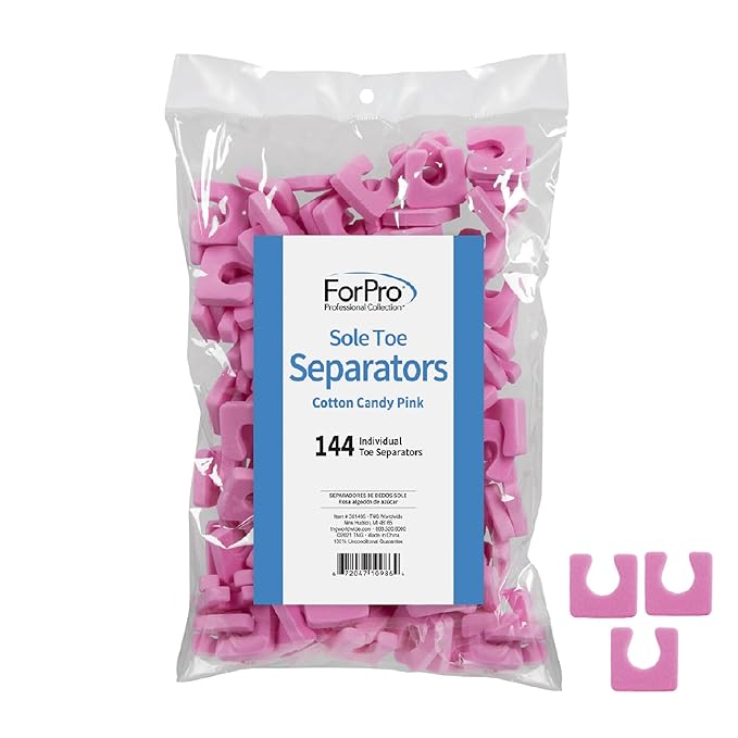 ForPro Professional Collection Sole Toe, Cotton Candy Pink, Individual Pedicure Toe Separators, 1” W x 1” L, 144-Count
