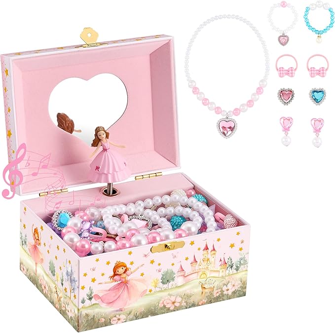 ProCase Princess Jewelry Box for Girls, Kids Musical Jewelry Boxes with Spinning Princess Doll, Birthday Gifts for Little Girls Children Toddler Ages 3 4 5 6 7 8 -Princess (Box with Jewelry)