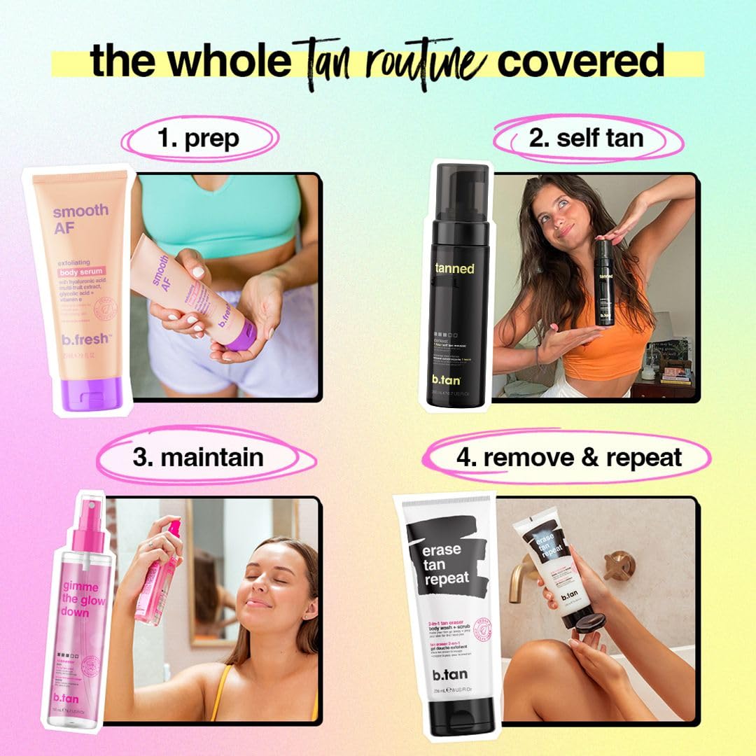 b.tan Dark Self Tanner Kit | Get Tanned Bundle - Best Mousse w/Tanning Mitt Applicator, 1 Hour Express Sunless Foam, Fast Bronzing Glow, No Fake Tan Smell, Vegan, Cruelty Free, 6.7 Fl Oz