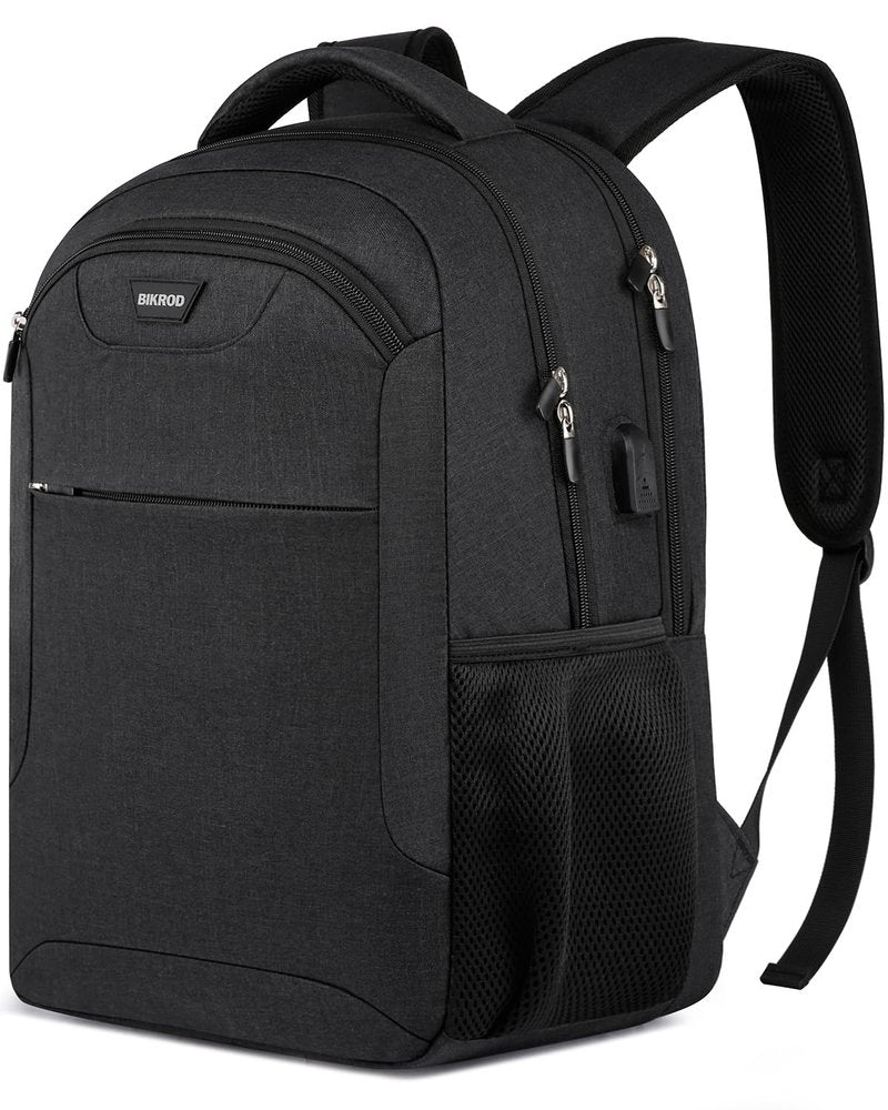 BIKROD Backpack for Men and Women, School Backpack for Boys, Water Resistant Business Travel Laptop Back Pack Fit 15.6 Inch Laptop with USB Charging Port, Black